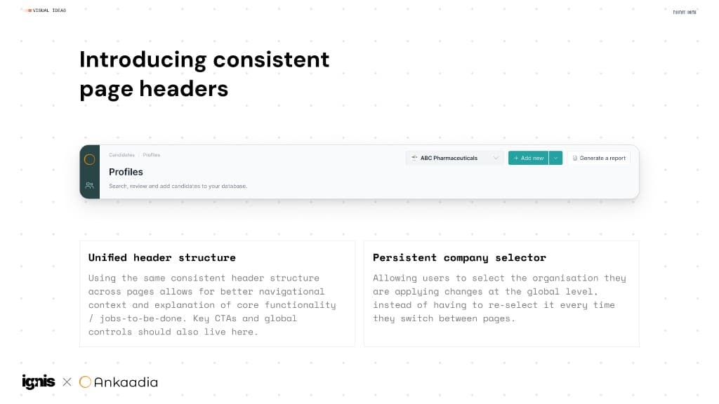 Ankaadia presentation introducing consistent page headers